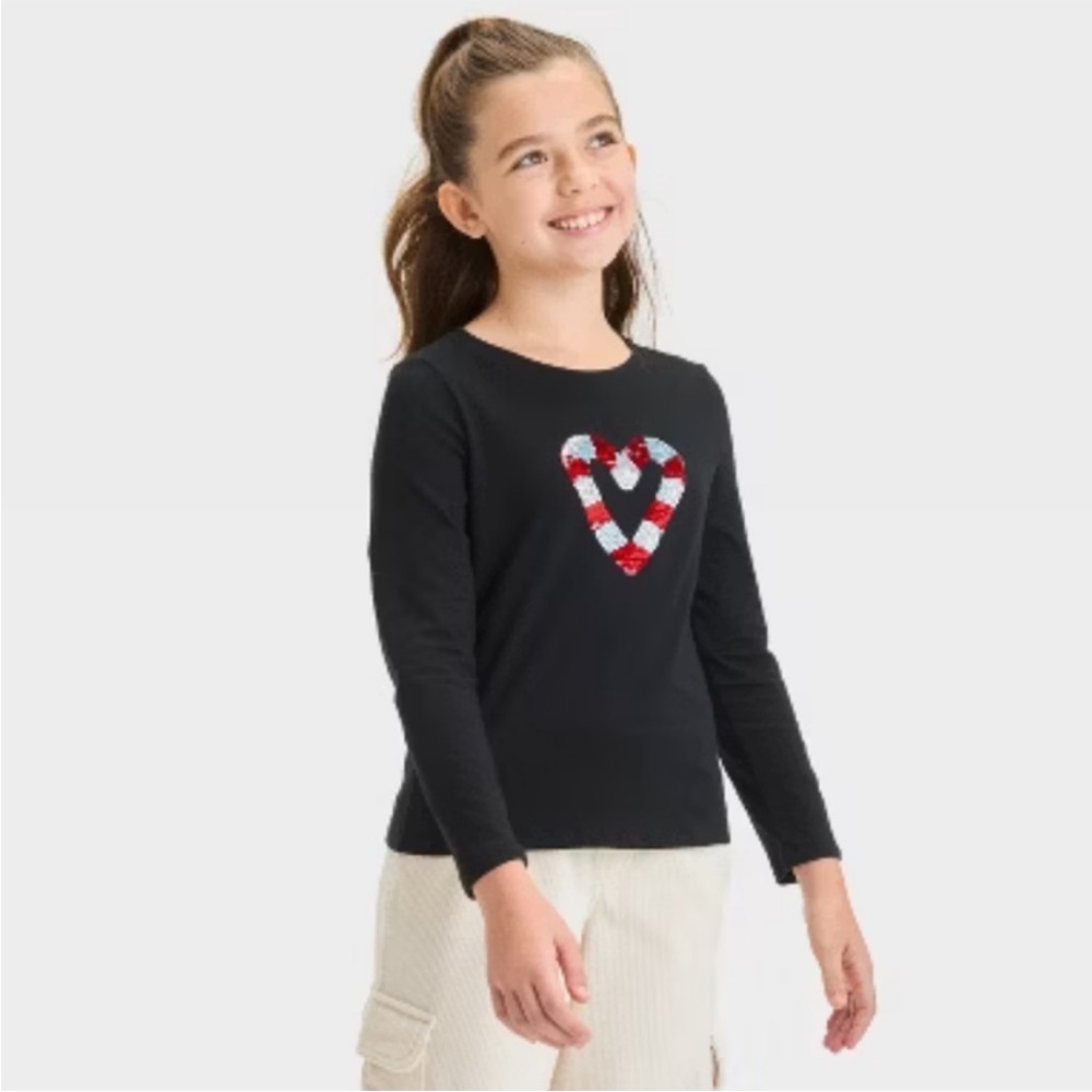Cat & Jack Long Sleeve Sequin Flip Christmas Candy Cane Top